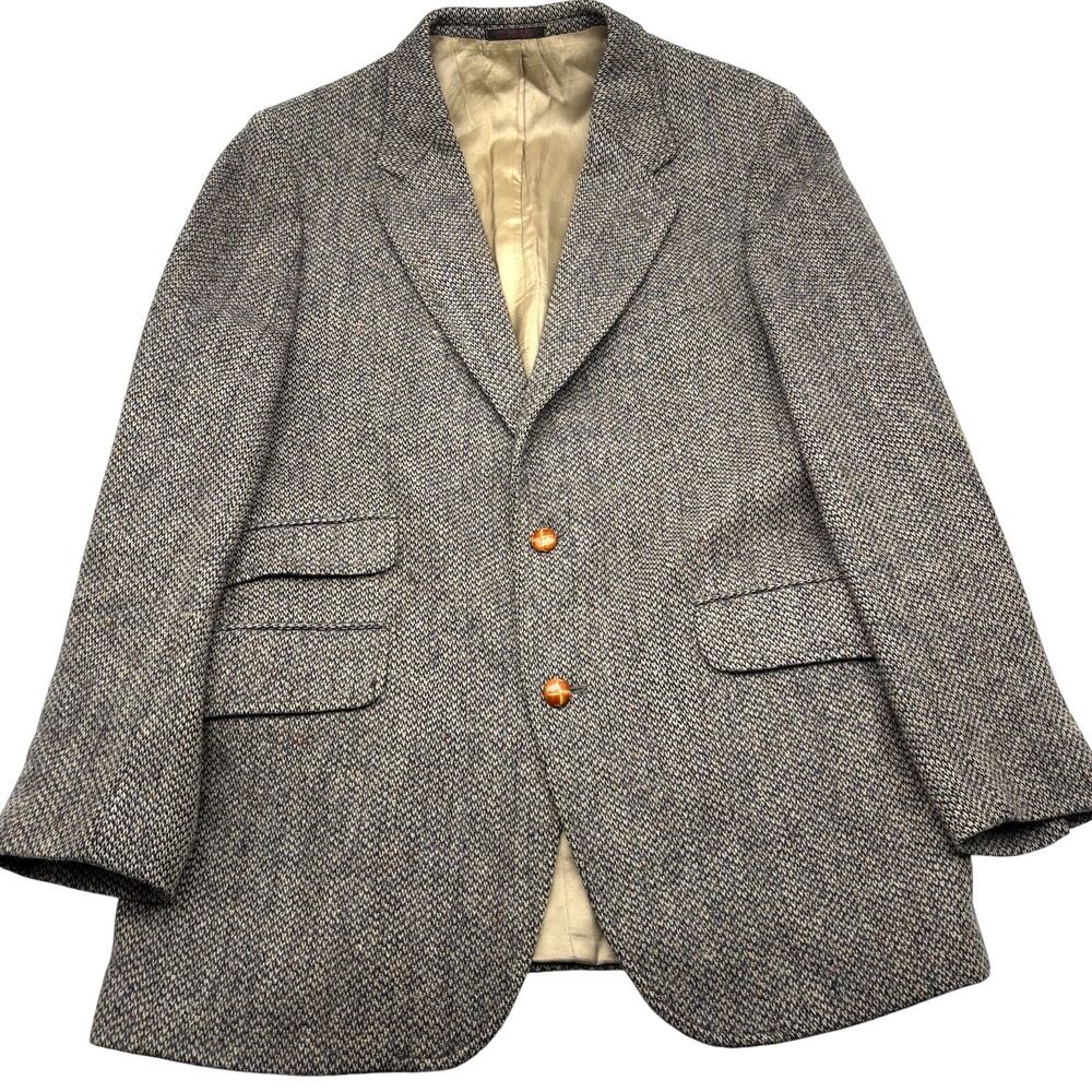 1980s English Manor 100% Wool Brown Tweed Single Breasted Sport Coat Blazer 42R